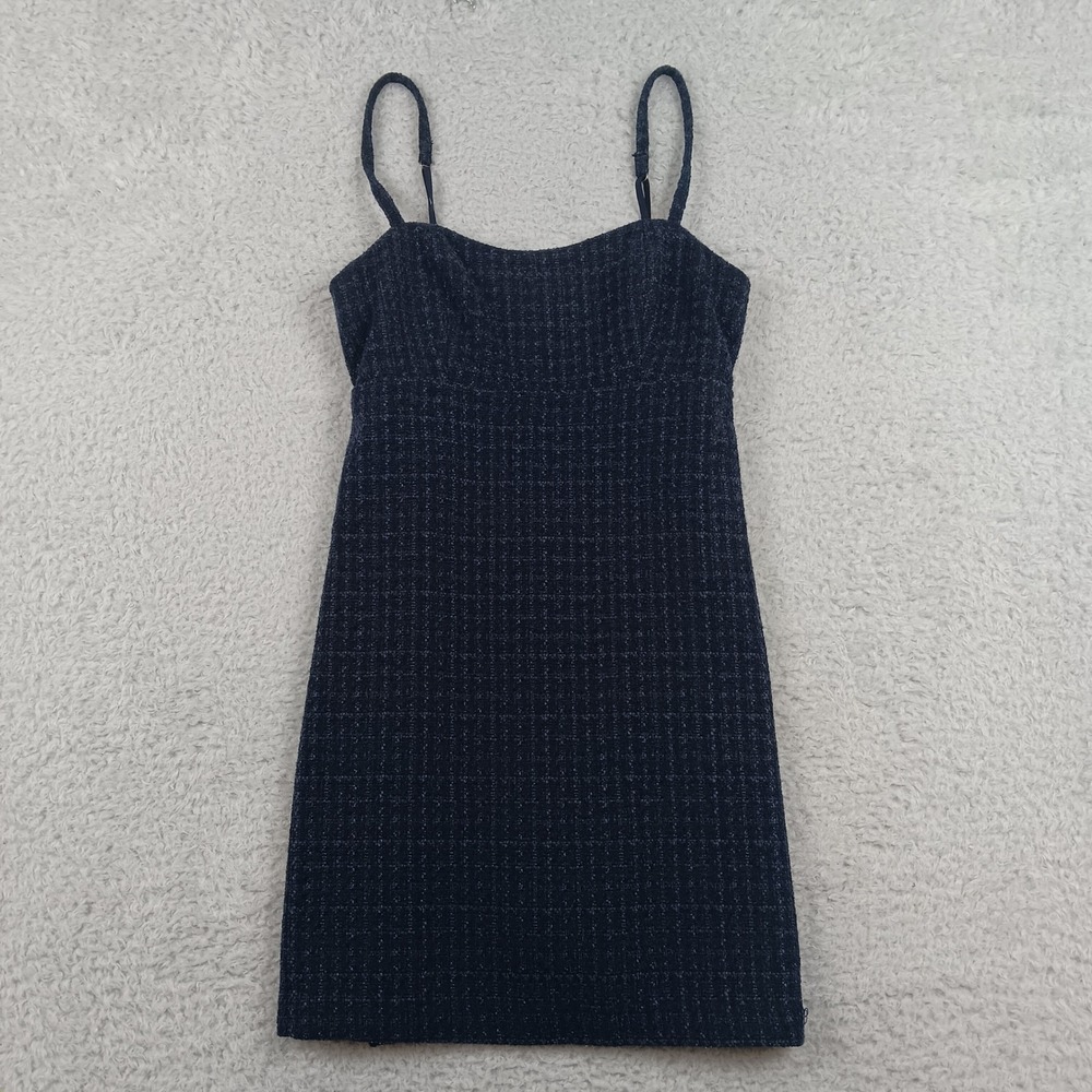 Abercrombie & Fitch Dress Cami Mini Womens ST Navy Blue Tweed Plaid Textured